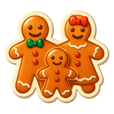 gingerbread cookie shaped like a family with three figures decorated with icing, festive style sticker