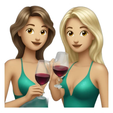 One blond and two brown hair mermaids drinking wine sticker
