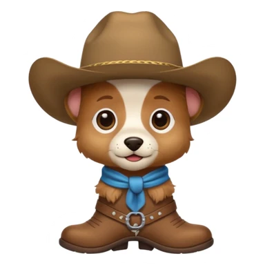 a very cute and adorable anthropomorphic puppy with a cowboy hat and brown boots  sticker