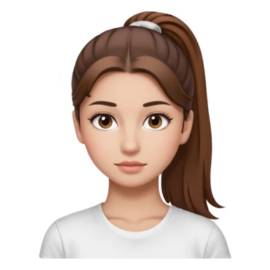 Chica de pelo con una cola de clean look  y marrón con ojos color marrón  y una camiseta blanca y la piel blanca con pestañas y maquillada clean look  sticker