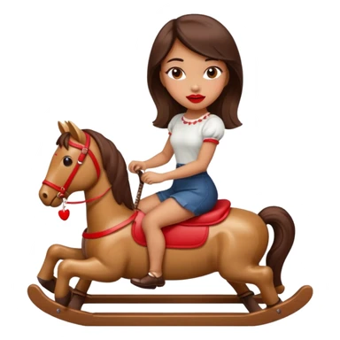 solarpunk - Seductive girl rides on a rocking horse and holds a huge lipstick sticker