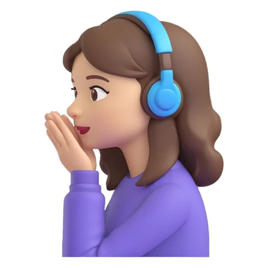 girl listening to viewer, side view, hand to ear, emoji style, with brown hair sticker
