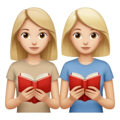 Two beautiful girls read book. Brunette and blonde in beige T-shirts  sticker