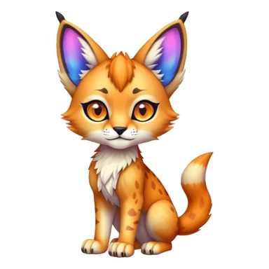 An iridescent transparent luminescent colorful chibi cute cool lynx-caracal-serval-fakemon-creature-hybrid sticker