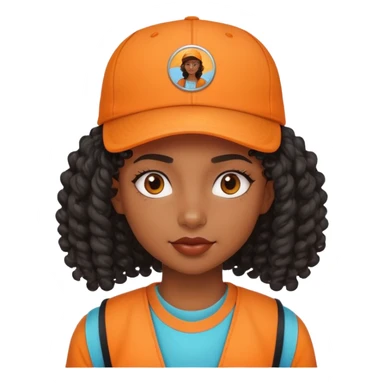 Black girl with curly mullet and a cap on in an orange shirt  sticker