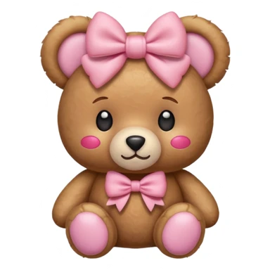 The og emoji teddy bear with some pink blush and a cute pink coquette bow in the ear sticker