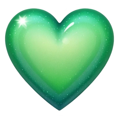 Edit the glittery blue color heart with a subtle gradient and no border to a glittery green color heart with a subtle gradient and no border. Keep the background transparent. Maintain the glittery texture and subtle gradient effect in green sticker