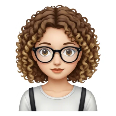 Girl with black glasses and sligh smile with brown curly hair with blond highlights in a cute outfit  sticker