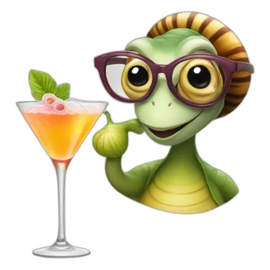 Female snail with glasses drinking a cocktail sticker