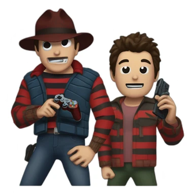 Freddy Krueger and Ash Williams and Jason Voorhees playing a video game sticker
