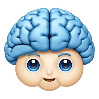 A face emoji with a friendly expression and hair is replaced with a blue brain sticker