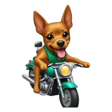 caramel color pinscher dog as basketball player riding a motorcycle sticker