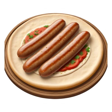 Cevapi Cinematic Realistic Cevapi Dish Emoji, depicted as modest, short, skinless sausages served with traditional flat bread, rendered with realistic textures and rustic, inviting lighting. sticker