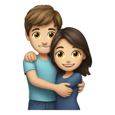Brunette boy and girl hugging and smiling sticker