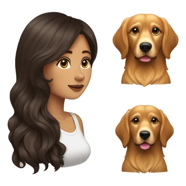 Mujer morena de pelo largo y liso de color marrón oscuro con un perro golden retriver sticker