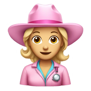 Caucasian Female Lab scientist with a pink cowgirl hat sticker