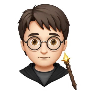 harry potter with round glasses, lightning scar, and wand sticker
