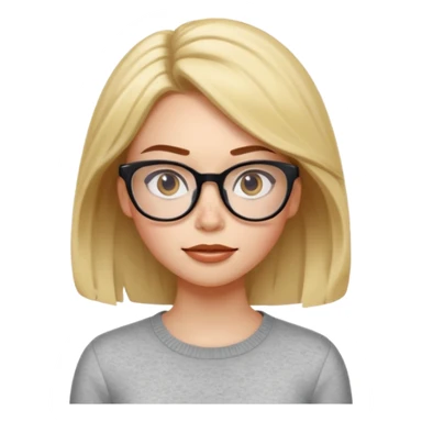 Emoji-style character illustration, inspired by expressive Pixar-style emotions. A slim female character with light skin and visible freckles, strong and confident facial expression. hair, stylish, medium length, glasses ,facial expressiveness inspired by the character Envy from Inside Out,  sticker