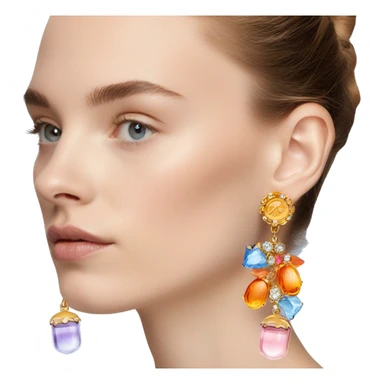 Dolce and Gabbana earrings with white and colourful lavender light blue orange pink and golden detais sticker