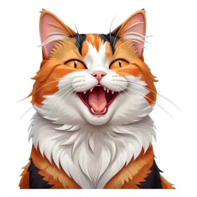 Cinematic Cute Yawning Calico Cat Portrait Emoji, Head tilted mid-yawn with a charming, relaxed expression, showcasing a soft patchwork fur of vibrant orange, black, and white, simplified yet irresistibly adorable, highly detailed, glowing with a cozy, gentle radiance, high shine, exuding sleepy yet endearing charm, styled with a soft glowing outline, capturing the essence of a calico cat caught in a delightful yawn that seems ready to cuddle up for a nap! sticker