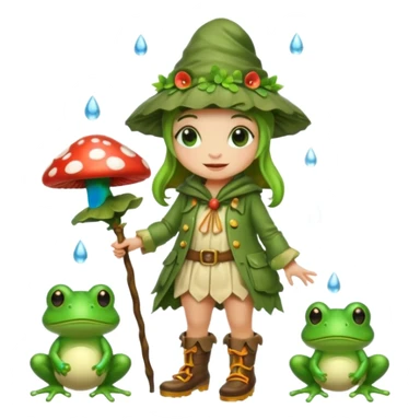 woodland bard woman dressed as frog druid, mushroom hat and rain boots sticker
