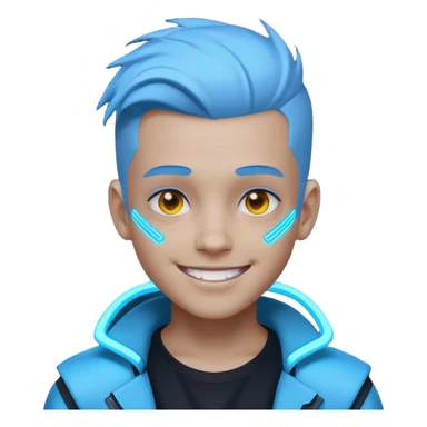 boy neon cyberpunk light blue happy sticker