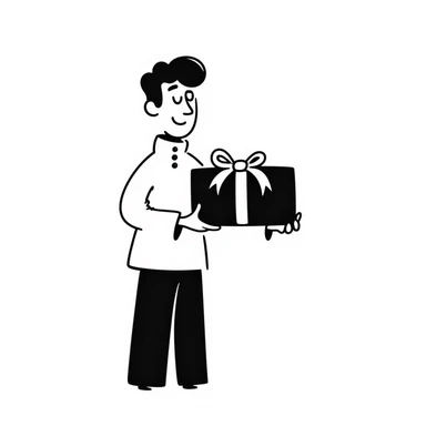 Tyler Durden from Fight Club presenting a gift, hand drawn doodle style sticker