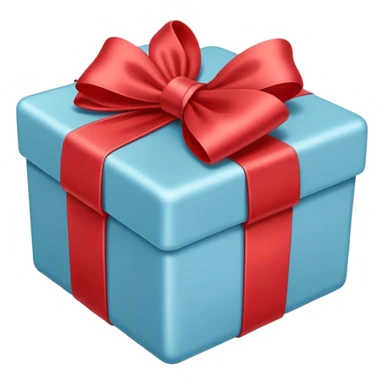 The box is pale blue with a pale red bow sticker