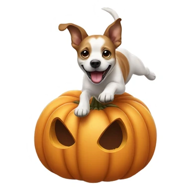Dog jumping out of pumpkin  sticker