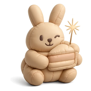 bunny holding cake slice and sparkler, winking, cushion style sticker