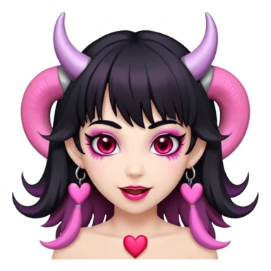 succubus,-pink-irises,-heart-pupils,-black-shaggy-hair,-straight-across-fringe,-grey-skin,-white-horns-curving-towards-forehead,-succubus-horns,-flirty-smile,-full-lips,-black-lips,-cute-fangs sticker