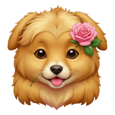 A doggie with a rose in his mouth in soft pink, beige and yellow pastel colors sticker