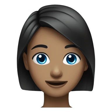 Brunette with blue eyes smiles wearing black sticker