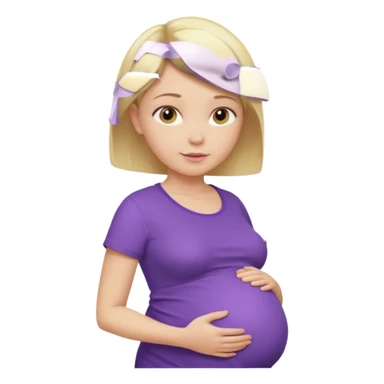 pregnant female with  very short hair, purple shirt, abdomen-head-neck, blonds sticker