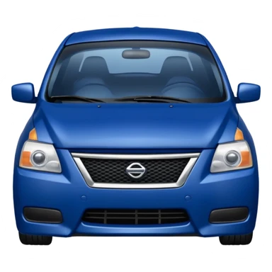 a dark blue Nissan Sentra with a sad face sticker