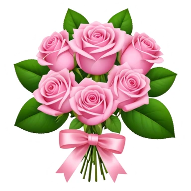 Bouquet of pink roses decorated with a bow sticker