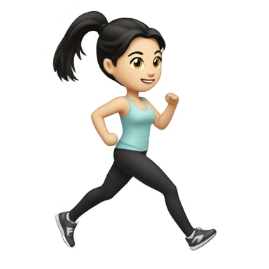 A white girl with black hair tie a ponytail running sticker