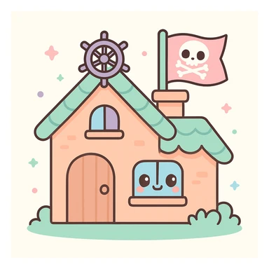 old pirate's house with skull flag sticker