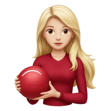 A blonde white Pilates girl in dark red clothes with fitness ball whit long hair  sticker