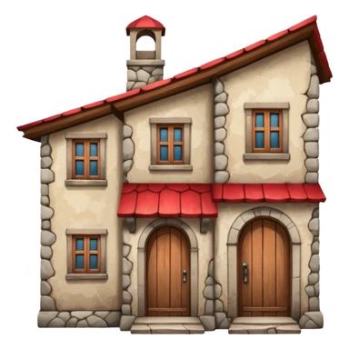 old, tall crooked building with red roof and wooden door




 sticker