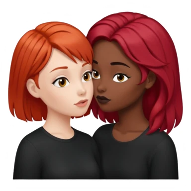 girl with red hair and another girl with black girl hair kissing sticker