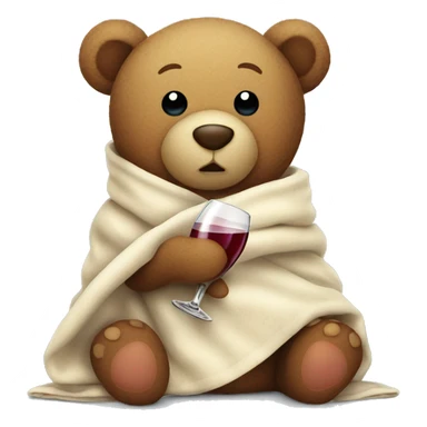 a Christmas teddy happy bear wrapped in a blanket drinks wine sticker