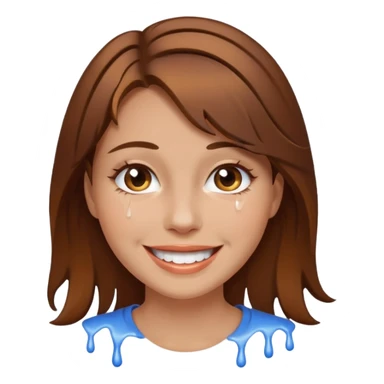 Brown Hair Woman , white paint , drip, face, happy sticker