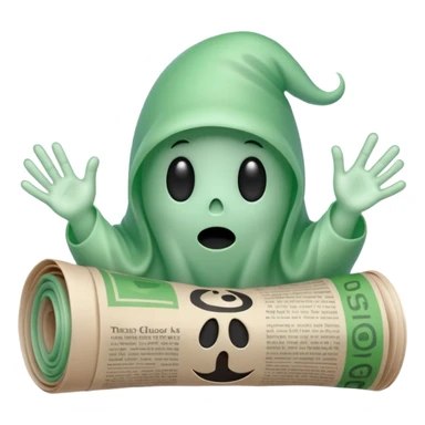 a cute green ghost getting bonked with newspaper sticker