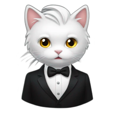 cat horror black tie white hair sticker