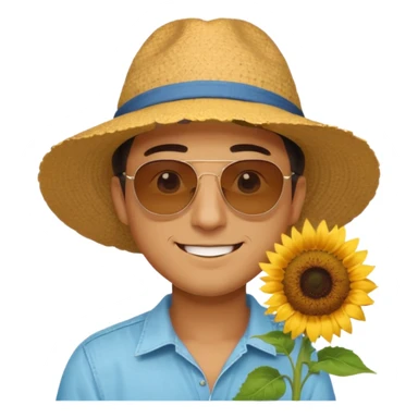 Man smelling sunflower with gentle smile, half body sticker