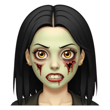Faça uma zombie mulher com grillz com olhos castanhos cabelos liso preto partido ao meio e estilo baddie sticker