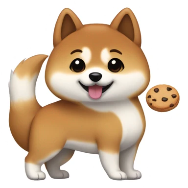 Shiba inu with brown long hair girl with brown eyes, no bangs for the girl and with a cookie  sticker