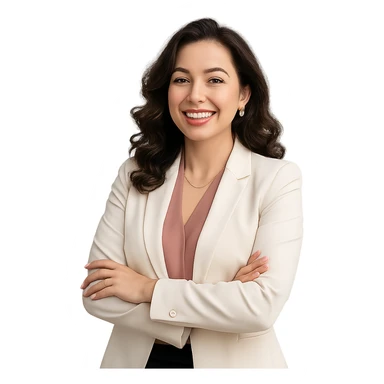 a beautiful, fancy woman as a happy and relaxed project manager, in a professional yet cheerful pose sticker