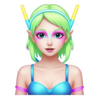 hard techno rave fairy, neon colors, glow sticks, energetic pose, minimal background sticker